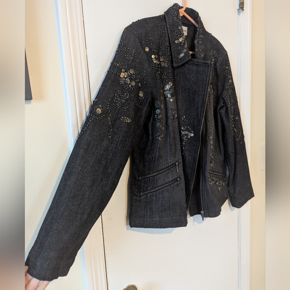 Chico's Vintage 90s Dark Jean Jacket with Embellishments - Picture 2 of 12